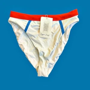 NEW Dippin Daisys Swim Bikini Bottom Size S White Blue Red Band High Waist NWT - Picture 1 of 8