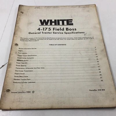 Genuine 1980 White 4-175 Field Boss Tractor Service Specifications 432810 - Image 1 of 4
