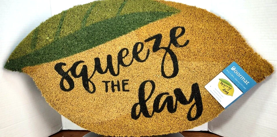 Squeeze the Day Lemon Shape Natural Coir Rubber Back Indoor Outdoor28"Lx16"W NEW - Image 1 of 4