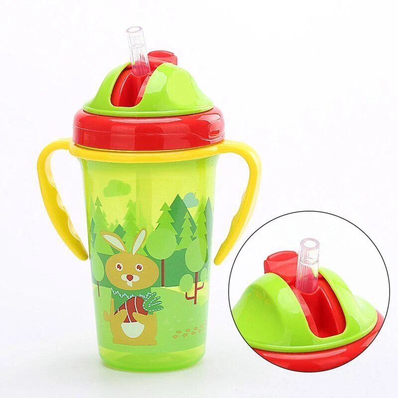 Copo infantil bebê com alça canudo crianças treinamento mamadeiras verde - Imagem 1 de 3