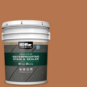 Exterior Wood Stain Sealer Cedar Tone Solid Color Waterproofing Decks 5 Gallon - Picture 1 of 10