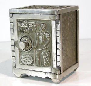 1890s LARGE CAST IRON FLOOR SAFE FIGURAL STILL BANK / BANK OF INDUSTRY By KENTON - Picture 1 of 8