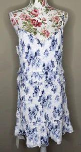 Abercrombie & Fitch gesmoktes Minikleid Damen Gr. XL blau Blumen Gast Rüschen Neu mit Etikett - Bild 1 von 9