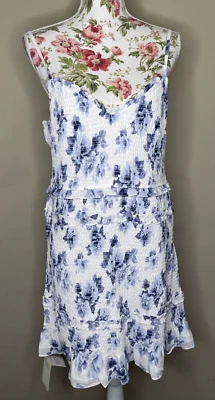 Abercrombie & Fitch Smocked Mini Dress Womens Sz XL Blue Floral Guest Ruffle NWT - Image 1 of 4