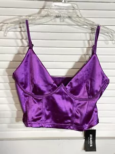 Purple Satin Cropped Bodice Corset Tank Top Medium Women Avanova New - Picture 1 of 8