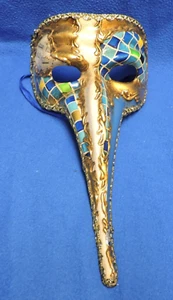 Original Hand Printed Long Nose Mask Made in Italy Plaque Mardi Gras - Picture 1 of 16