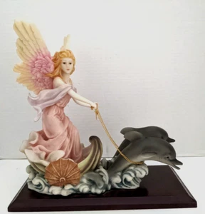 Large 13" Tall Angel Figurine with Swimming Dolphins - Picture 1 of 12