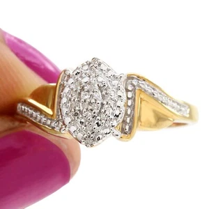 1/14Ct Round Natural Diamond Cluster Ring 14K Yellow Gold Plated Sterling Silver - Picture 1 of 3