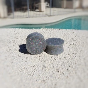 Silver Holographic Resin Ear Plugs - Ear Gauges Double Flared - Picture 1 of 8