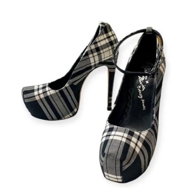 Alice + Olivia Lolita Plaid Platform Pumps, Size 37 EU, Black and White - Image 1 of 4