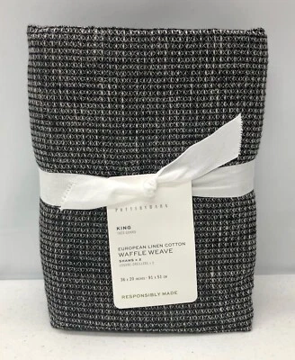 NUEVO Pottery Barn Europeo Lino Waffle Weave Shams~KING~Ébano~JUEGO DE 2 Foto 1 de 2