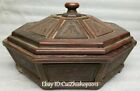 14" Rare China Redwood Wood Carving Pattern Octagonal Food Pastry Storage Box