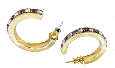 Pendientes de aro perforados enchapados en oro de 14K amatista y circonita cúbica de colección años 90 Foto 1 de 4