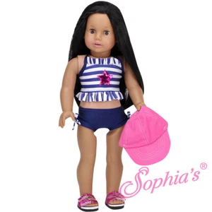 Doll Clothes 18"  Bathing Suit 2-Piece Navy Striped Baseball Cap Fit 18" AG Doll - Picture 1 of 2