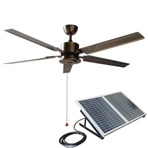 Outdoor 52"solar ceiling fan brushless DC motor Ultra-mute with 40W solar panel  - Picture 1 of 8