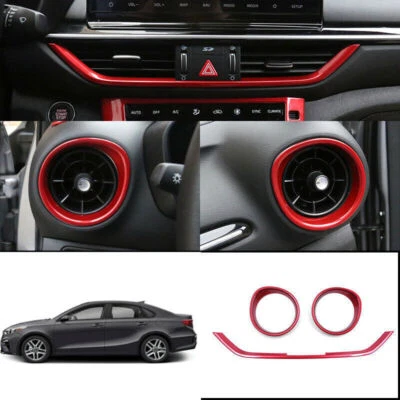 For Kia Forte 2019-24 Gloss Red Dashboard AC Air Outlet Vent Cover trim kit 3pcs Foto 1 de 4