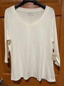 COLDWATER CREEK Women's Plus 1X Ivory V-neck 3/4 Sleeve Pullover Top Shirt NWT - Picture 1 of 4