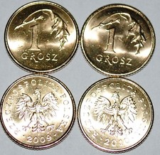 2009 and 2010 Poland 1 Grosz Brass Coins BU Very Nice