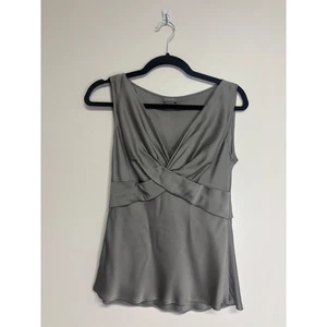 Ann Taylor Bluse Damen Gr. 4 grau Satin Seide ärmellos gefüttert seitlicher Reißverschluss - Bild 1 von 4