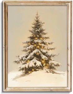 Snowy Christmas Tree Print, Vintage Pine Tree Decor Wall Art, Neutral Antique Ho - Bild 1 von 12