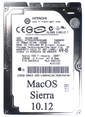 2.5" 250GB HDD - For MacBook Pro 2010 2011 A1278 A1286 A1297 MacOS Sierra - Image 1 of 3