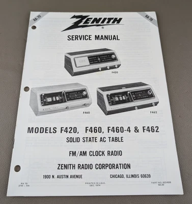 Zenith Models F420, F460, F460-4 & F462 Service Manual D-3617 - Image 1 of 3