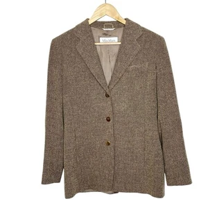 Max Mara Womens Tweed Blazer Tan US Size 6 Wool Academia Career Business Preppy - Picture 1 of 7