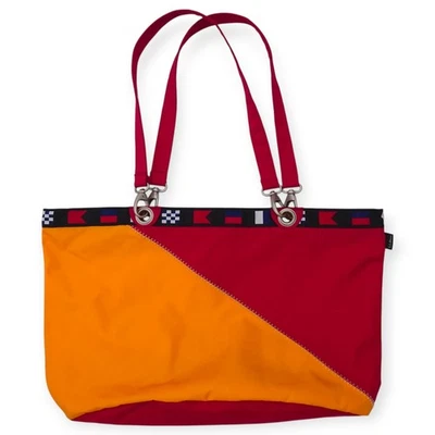 L.L. Bean Rare Red Gold Sail Cloth Diver Tote Boating Sailing Beach Bag - Image 1 of 4