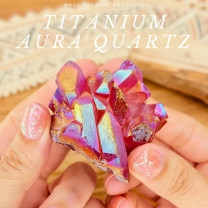 Hot Pink Titanium Aura Angel Crystal Quartz Healing Cluster Geode Rocks Gifts - Picture 1 of 3