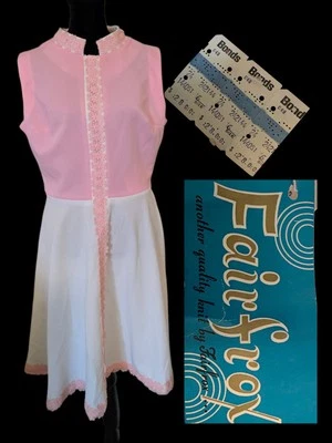 Vestido Mod Fairfrox Años 60 De Colección Bloque de Color Etiquetas Nuevo de Lote Antiguo Halloween Teatro Utilería Talla 16 Foto 1 de 4
