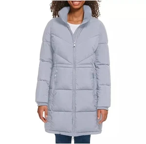 Cappotto donna Calvin Klein trapuntato Chevron confezionabile con cappuccio taglia M grigio chiaro - Foto 1 di 4