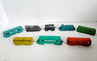 Group of 8 Vintage Diecast Metal Midgetoy Train Cars & Locomotives - Image 1 of 4