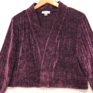 Calvin Klein Burgundy Ribbed Velour Open Front Cropped Cardigan Jacket XL - Picture 1 of 7