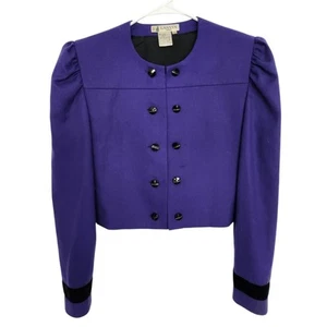 LANVIN Vintage 70s Military Victorian Wool Cropped Blazer Jacket Purple Goth - Picture 1 of 10