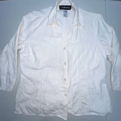 SAG Harbor women’s blouse Medium linen blend 3/4 sleeve button up blush pink - Image 1 of 4