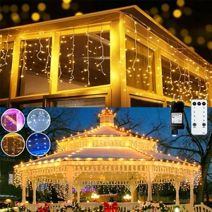LED Eisregen Lichterkette Außen 8 Modi IP44 Weihnachten Deko Party Lichter Innen - Bild 1 von 41