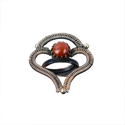 Anillo de cumpleaños apilable con piedras preciosas de cornalina redonda oferta del día de las hermanas joyería cobre Foto 1 de 4