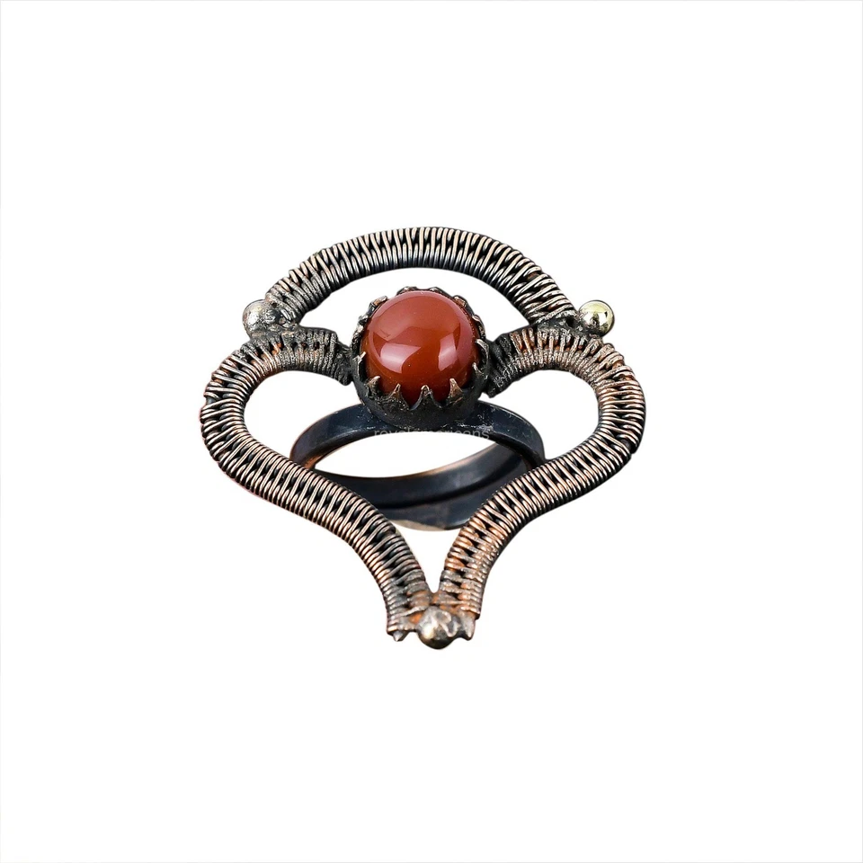 Anillo de cumpleaños apilable con piedras preciosas de cornalina redonda oferta del día de las hermanas joyería cobre Foto 1 de 4