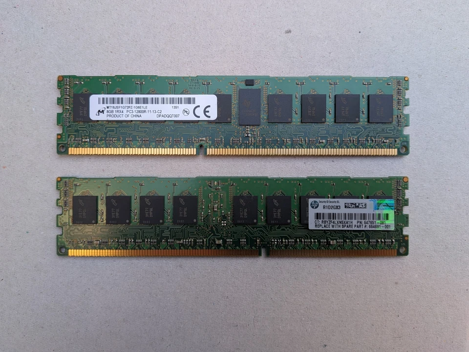 HP Micron MT18JSF1G72PZ 16GB 2x8GB PC3-12800 DDR3-1600 ECC Registered RAM - Image 1 of 1
