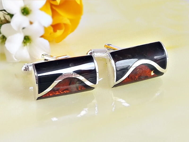 Manschettenknöpfe Bernstein Silber 925 cognac braun echt Sterlingsilber  hk53 - Bild 1 von 1