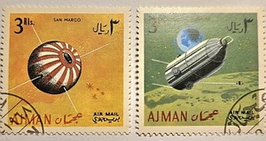 AJMAN, 1968 "Satellites", Two Canceled Space Satellite Stamps - Emirate of Ajman - Picture 1 of 3