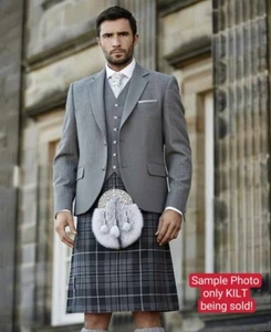 Authentic Scotland Handmade Gents Party Kilt Granite Grey 30-32 [A04296]  - Picture 1 of 24