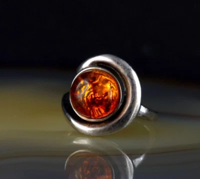 Ring Silber 925 Bernstein 17,8 mm Vintage - attraktiv & warm leuchtend silver  - Bild 1 von 4