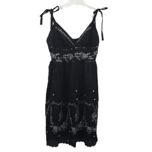 HALE BOB Black White Cotton Scallop Hem Eyelet Embroidered Sun Dress Size XS - Picture 1 of 5