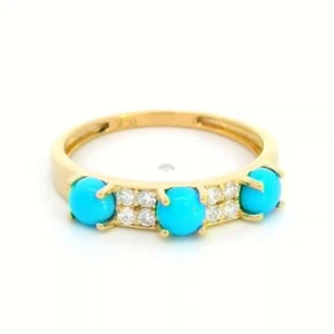 18K Gold Turquoise and Diamond Ring | 0.15 Ct Diamonds & 0.94 Ct Turquoise - Picture 1 of 7