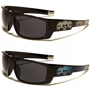 New Locs Skull Accents Rectangular Shades Men's Wrap Sunglasses - Picture 1 of 6