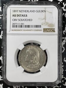 1897 Netherlands 1 Gulden NGC AU Details Lot#BB17 Silver! Obverse Scratch 