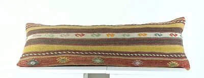 Funda Almohada Lumbar 12x36 Anudada a Mano Alfombra Kilim Lana Boho Cojín Vintage A1108 Foto 1 de 4