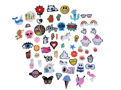 Iron On Patches 60pc Lot Embroidered Patch Animal Plant Dessert Cutesy Fun Mix - Image 1 of 4
