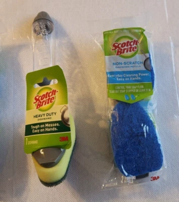 Scotch Brite Dishwand Soap Dispenser Scour Kitchen Scrubber sponge & 2 Refill